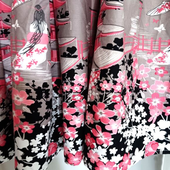 Dressever Japanese Floral Pleated Skirt XL Midi Pinks Side Zipper A-line - Picture 6 of 11